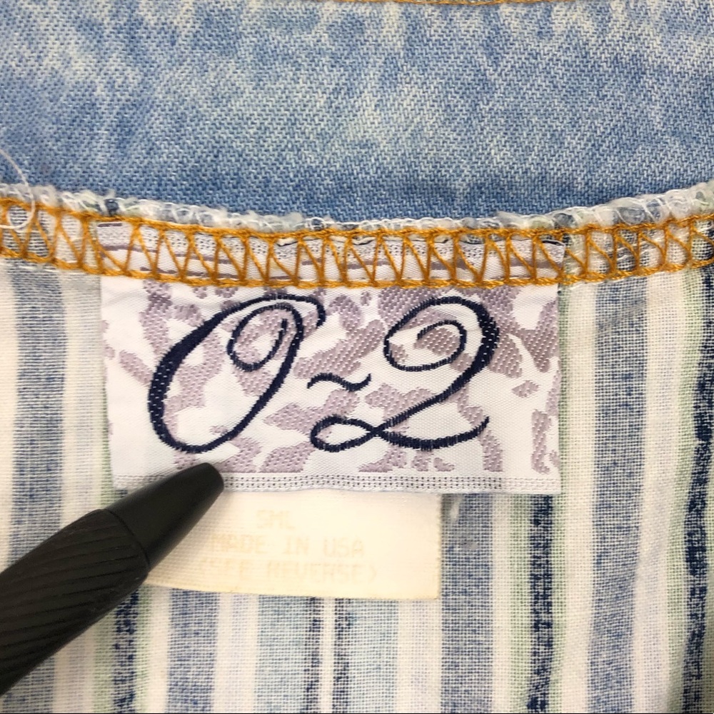 Vintage Striped Short Sleeve Denim Button Down Sz L - Picture 7 of 12